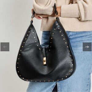 NEW MODA LUXE women's olivia studded hobo bag in black